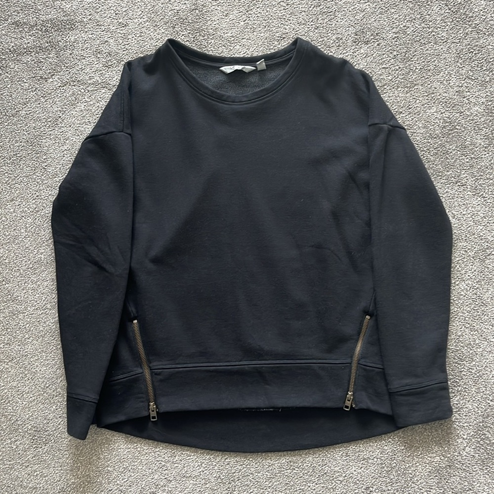 Athleta Black High-Low Crewneck with Zipper Details